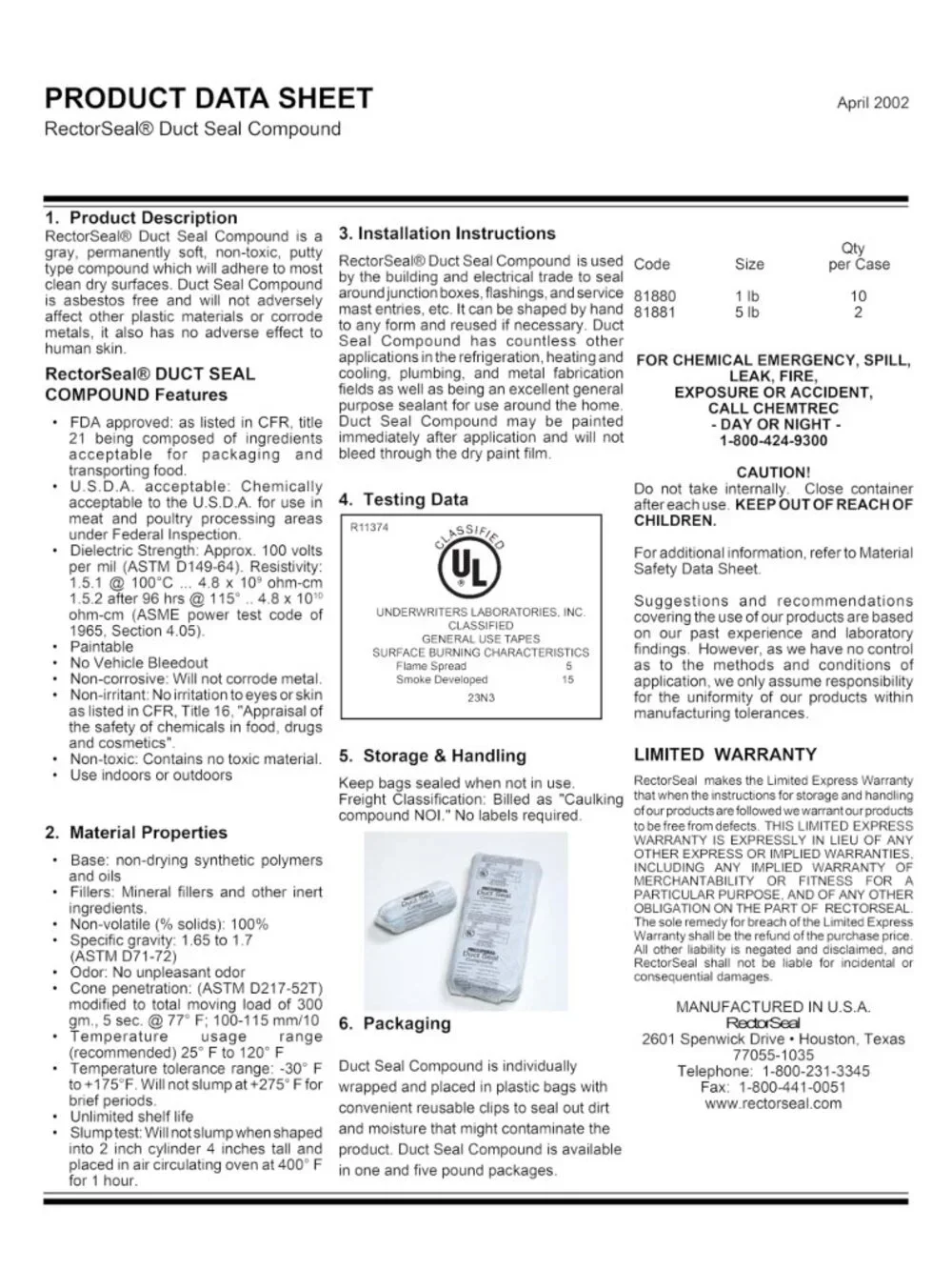 RectorSeal Duct Seal 81880 Compound, Easily Applied to Plumbing & Metal Fabricat